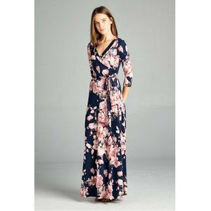 Spring time long sleeve wrap maxi dress